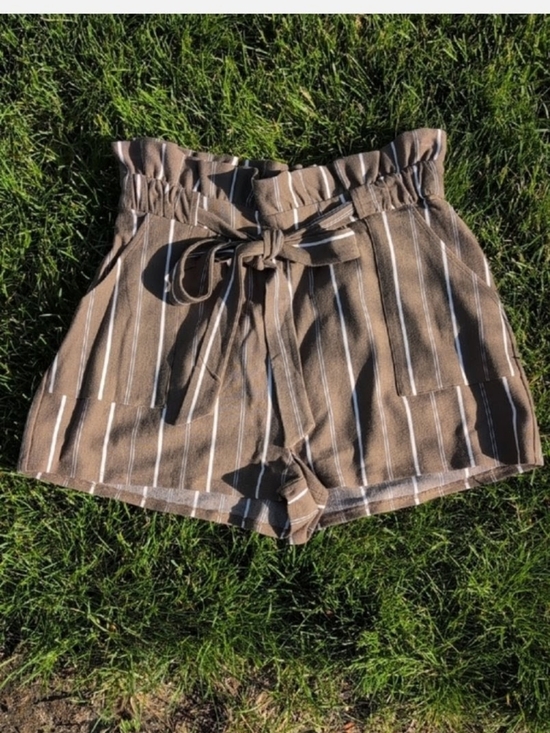 Express Pants - EXPRESS Women's Brown Striped Paperbag Waist Shorts